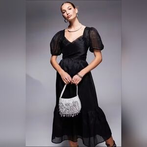 Lulu's Black Puff Sleeve Bow Tie